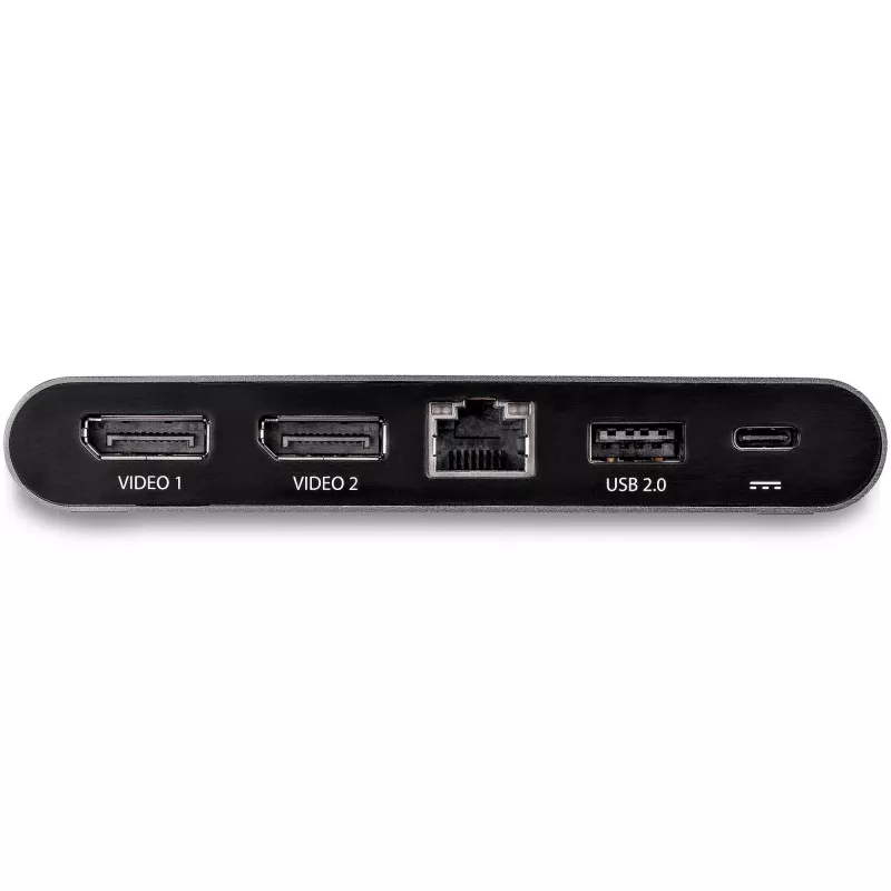 StarTech.com USB-C dokas - 4K dviejų monitorių DisplayPort - Mini nešiojamojo kompiuterio dokavimo stotelė - 100W Power Delivery perdavimas - GbE, 2 prievadų USB-A šakotuvas - USB Type-C kelių prievadų adapteris - 3,3 pėdų kabelis
