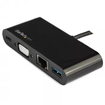 StarTech.com USB-C kelių prievadų adapteris - Mini USB-C dokas su VGA 1080p vaizdu, 60W galios perdavimu, USB 3.1 Gen 1 Type-A 5Gbps, Gigabit Ethernet - Doko stotelė