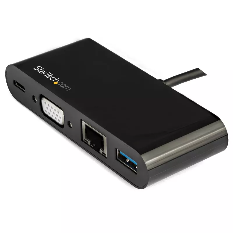 StarTech.com USB-C kelių prievadų adapteris - Mini USB-C dokas su VGA 1080p vaizdu, 60W galios perdavimu, USB 3.1 Gen 1 Type-A 5Gbps, Gigabit Ethernet - Doko stotelė