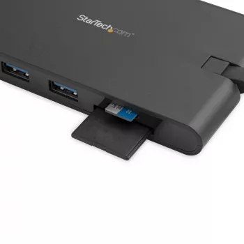 StarTech.com USB-C kelių prievadų adapteris - USB Type-C mini dokas su HDMI 4K arba VGA 1080p vaizdu - 100W Power Delivery perdavimas, 3 prievadų USB 3.0 šakotuvas, GbE, SD ir MicroSD - nešiojamojo kompiuterio kelioninis dokas