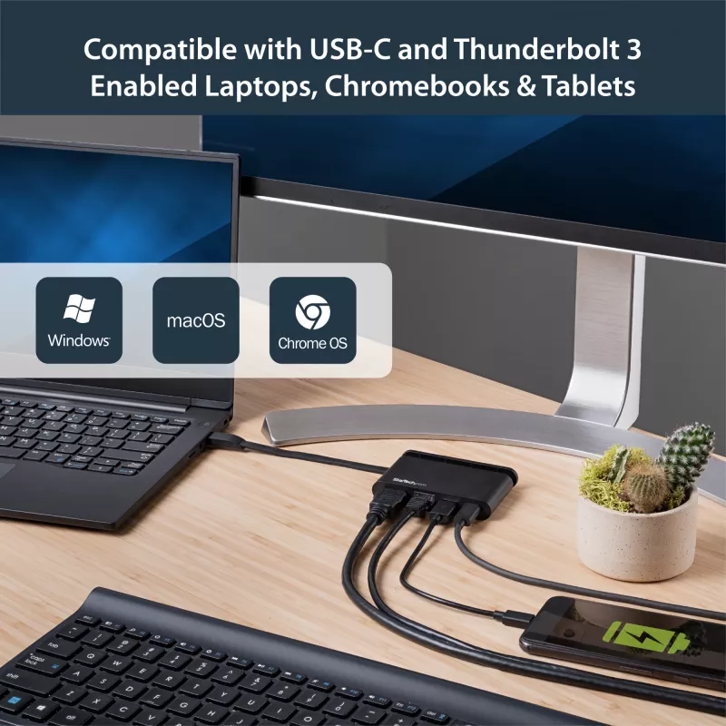 StarTech.com USB-C kelių prievadų adapteris – nešiojamas USB-C dokas su 4K HDMI, 100W PD 3.0 perdavimu, 1x USB-A, 1x USB-C, GbE, Thunderbolt 3 ir USB Type-C nešiojamojo kompiuterio kelioninis dokas, skirtas Mac ir Windows