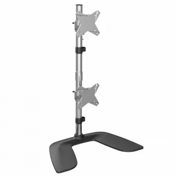StarTech.com Vertikalus dviejų monitorių stovas – ergonomiškas stalinis dviejų monitorių laikiklis iki 27 colių VESA montavimo ekranams – laisvai pastatomas universalus monitorių laikiklis – reguliuojamas aukštis – sidabrinis