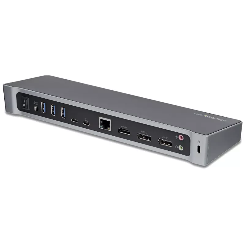 StarTech.com 4K USB-C dokų stotelė, trys UHD 4K monitoriai, Mac ir Windows, USB C į HDMI ir DisplayPort, 100 W galios tiekimas, 5x USB 5Gbps šakotuvas - TAA
