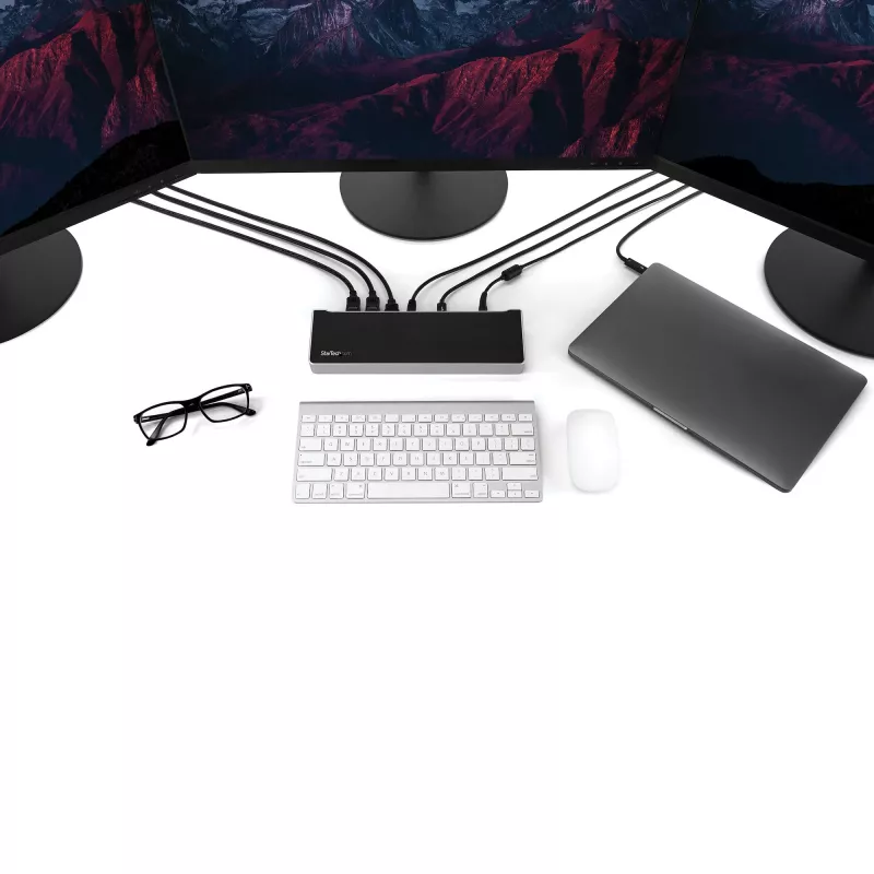 StarTech.com 4K USB-C dokų stotelė, trys UHD 4K monitoriai, Mac ir Windows, USB C į HDMI ir DisplayPort, 100 W galios tiekimas, 5x USB 5Gbps šakotuvas - TAA