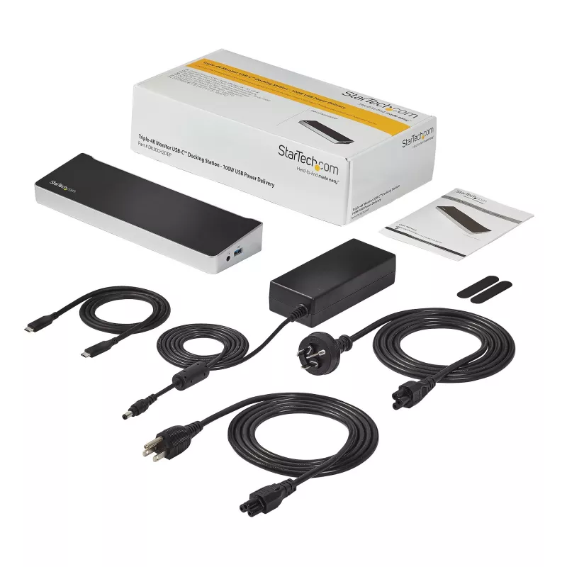 StarTech.com 4K USB-C dokų stotelė, trys UHD 4K monitoriai, Mac ir Windows, USB C į HDMI ir DisplayPort, 100 W galios tiekimas, 5x USB 5Gbps šakotuvas - TAA