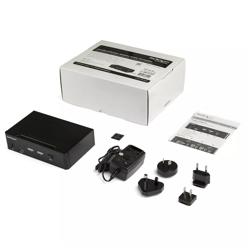 StarTech.com 2 prievadų DisplayPort KVM jungiklis - 4K 60Hz - vienas ekranas - dviejų prievadų UHD DP 1.2 USB KVM jungiklis su integruotu USB 3.0 šakotuvu ir garsu - Dell HP Apple Lenovo - TAA atitiktis