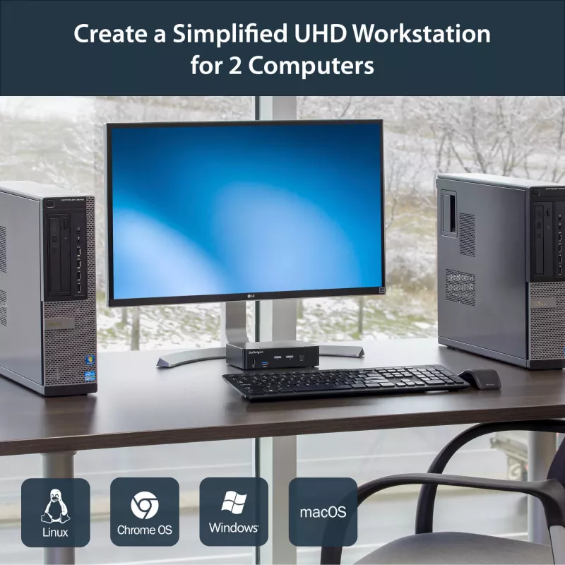 StarTech.com 2 prievadų DisplayPort KVM jungiklis - 4K 60Hz - vienas ekranas - dviejų prievadų UHD DP 1.2 USB KVM jungiklis su integruotu USB 3.0 šakotuvu ir garsu - Dell HP Apple Lenovo - TAA atitiktis