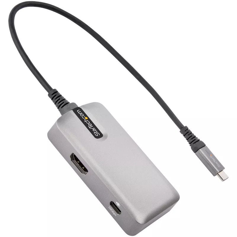 StarTech.com USB-C multiport adapteris - USB-C į 4K 60Hz HDMI 2.0, 100W Power Delivery perdavimas - 3 prievadų 10Gbps USB šakotuvas - Nešiojama USB Type-C mini dokų stotelė - 25 cm laidas