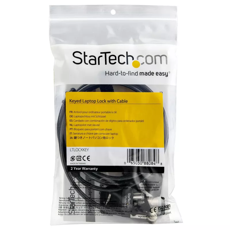StarTech.com 6ft (2m) Nešiojamojo kompiuterio kabelio spyna su raktais - Raktu valdoma apsauginė kabelio spyna suderinama su K-Slot nešiojamaisiais kompiuteriais, staliniais kompiuteriais ir kitais įrenginiais - Apsauga nuo vagystės, plieninis kabelis su 