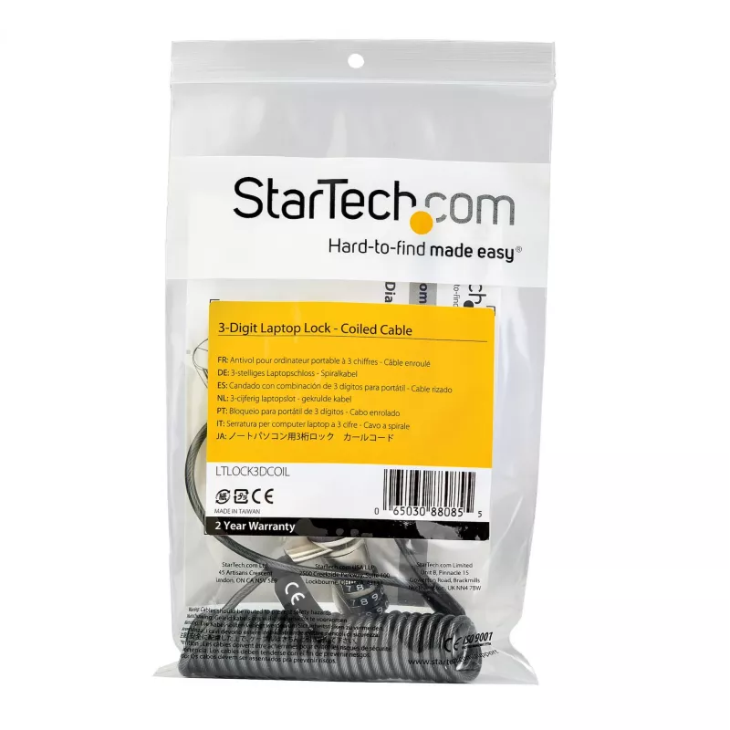 „StarTech.com“ 1,8 m susiranganti nešiojamojo kompiuterio kabelio spyna – 3 skaitmenų kombinacinė apsaugos spyna su K-Slot lizdu