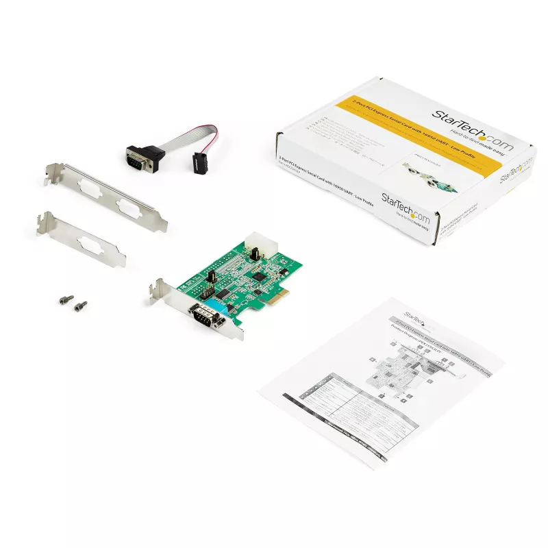 „StarTech.com“ 2 prievadų PCI Express RS232 nuoseklioji adapterio kortelė – PCIe RS232 nuosekliojo pagrindinio valdiklio kortelė – PCIe į nuoseklųjį DB9 – 16950 UART – žemo profilio plėtinio kortelė – skirta „Windows“ ir „Linux“