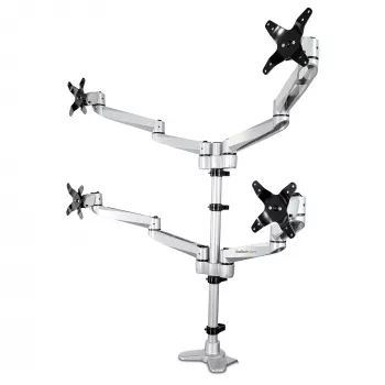StarTech.com ARMQUADPS – Keturių monitorių laikiklis ant stalo – Premium sukamasis VESA 4 monitorių laikiklis 2x2 iki 30 colių – ergonomiškas aukščio reguliavimo stovo laikiklis – pakreipimas/sukimas/rotacija – C-spaustuvas/grommet – sidabrinis