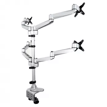 StarTech.com ARMQUADPS – Keturių monitorių laikiklis ant stalo – Premium sukamasis VESA 4 monitorių laikiklis 2x2 iki 30 colių – ergonomiškas aukščio reguliavimo stovo laikiklis – pakreipimas/sukimas/rotacija – C-spaustuvas/grommet – sidabrinis