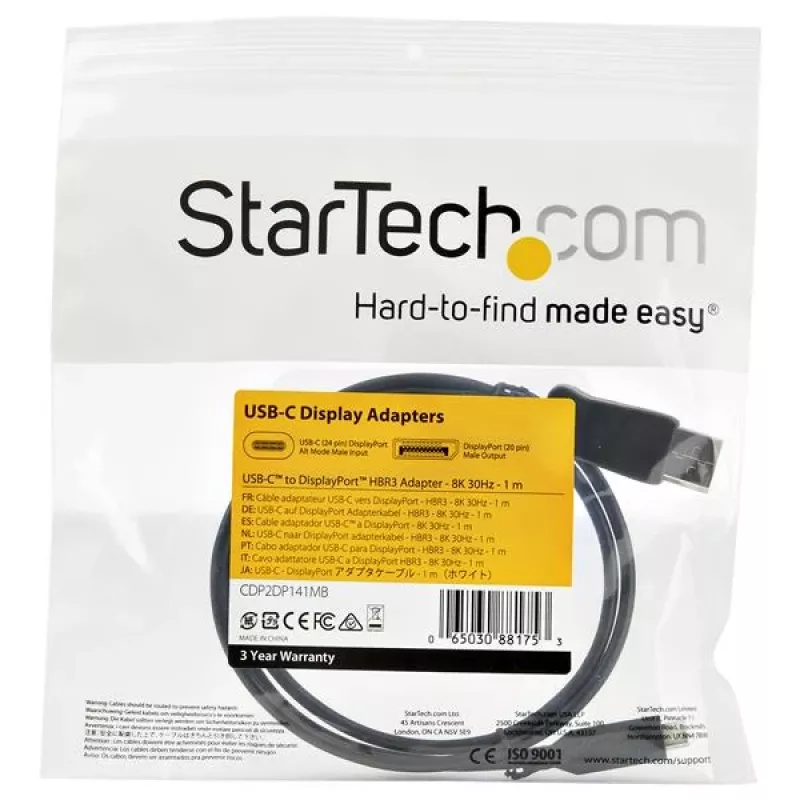 StarTech.com USB-C į DisplayPort 1.4 laidas, 1 m - 8K/5K/4K USB Type-C į DP 1.4 Alt Mode vaizdo adapteris - HBR3/HDR/DSC - 8K 60Hz DP monitoriaus laidas - USB-C/Thunderbolt 3