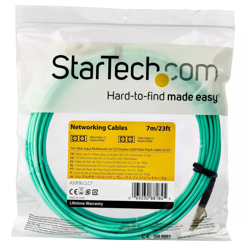 StarTech.com 7m (22ft) LC/UPC į LC/UPC OM3 daugiamodis šviesolaidinis kabelis, pilnas dupleksas 50/125µm, 100G, maži įterpimo nuostoliai, LSZH šviesolaidinis trumpiklis