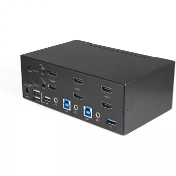 StarTech.com 2 prievadų dviejų monitorių HDMI KVM jungiklis - 4K 60Hz Ultra HD HDR - stalinis 4K HDMI 2.0 KVM jungiklis su 2 prievadų USB 3.0 šakotuvu (5Gbps) ir 4x USB 2.0 HID, garsu - perjungimas klavišais - TAA