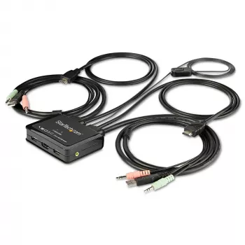 StarTech.com SV211HDUA4K 2 prievadų HDMI KVM jungiklis - 4K 60Hz - kompaktiškas dviejų prievadų UHD/Ultra HD USB stalinis KVM jungiklis su integruotais 1,2 m kabeliais ir garsu - maitinamas per USB - nuotolinis perjungimas - MacBook ThinkPad