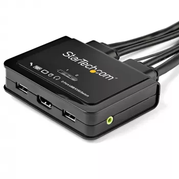 StarTech.com SV211HDUA4K 2 prievadų HDMI KVM jungiklis - 4K 60Hz - kompaktiškas dviejų prievadų UHD/Ultra HD USB stalinis KVM jungiklis su integruotais 1,2 m kabeliais ir garsu - maitinamas per USB - nuotolinis perjungimas - MacBook ThinkPad
