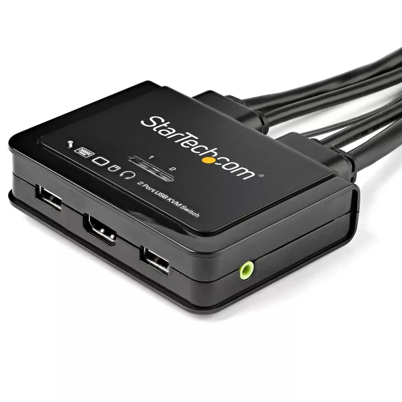 StarTech.com SV211HDUA4K 2 prievadų HDMI KVM jungiklis - 4K 60Hz - kompaktiškas dviejų prievadų UHD/Ultra HD USB stalinis KVM jungiklis su integruotais 1,2 m kabeliais ir garsu - maitinamas per USB - nuotolinis perjungimas - MacBook ThinkPad