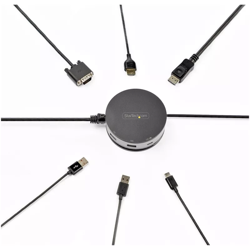 StarTech.com USB-C kelių prievadų adapteris – USB 3.1 Gen 2 10Gbps Type-C mini dokas su 4K 60Hz HDMI/DisplayPort arba 1080p VGA, 75W PD perdavimu, 3 prievadų USB šakotuvu, GbE – mobilioji stotelė