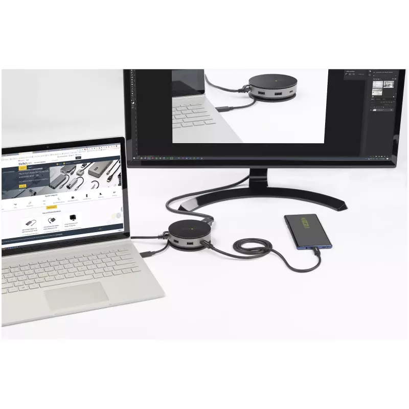 StarTech.com USB-C kelių prievadų adapteris – USB 3.1 Gen 2 10Gbps Type-C mini dokas su 4K 60Hz HDMI/DisplayPort arba 1080p VGA, 75W PD perdavimu, 3 prievadų USB šakotuvu, GbE – mobilioji stotelė