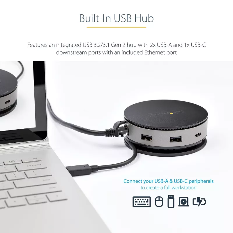 StarTech.com USB-C kelių prievadų adapteris – USB 3.1 Gen 2 10Gbps Type-C mini dokas su 4K 60Hz HDMI/DisplayPort arba 1080p VGA, 75W PD perdavimu, 3 prievadų USB šakotuvu, GbE – mobilioji stotelė