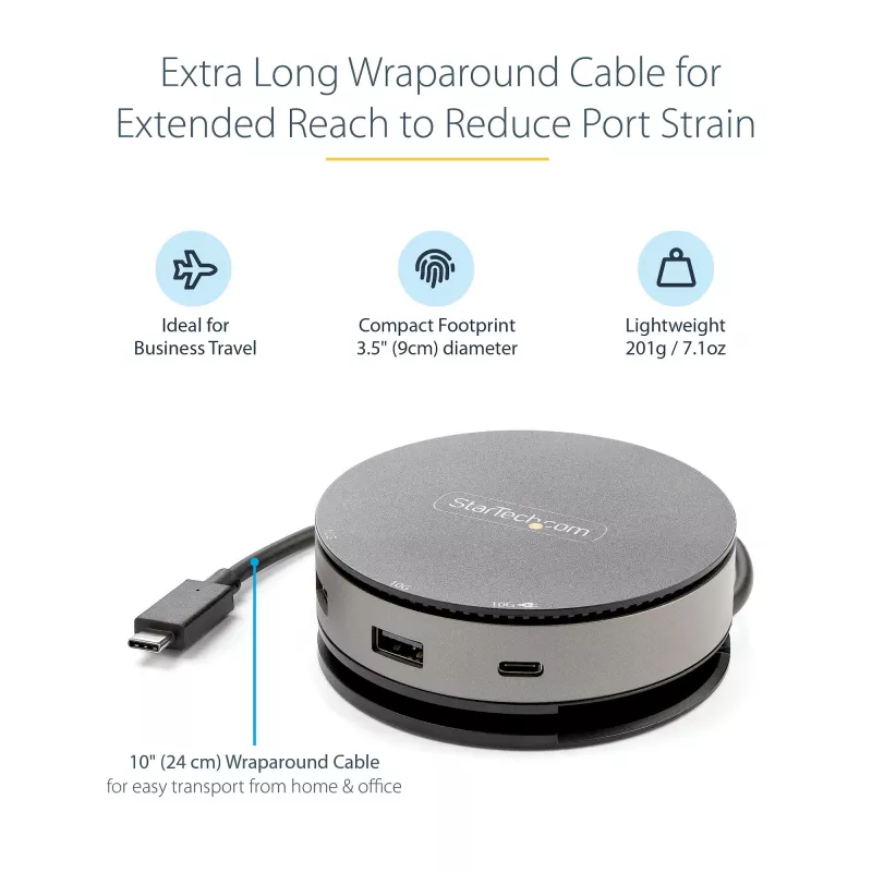 StarTech.com USB-C kelių prievadų adapteris – USB 3.1 Gen 2 10Gbps Type-C mini dokas su 4K 60Hz HDMI/DisplayPort arba 1080p VGA, 75W PD perdavimu, 3 prievadų USB šakotuvu, GbE – mobilioji stotelė