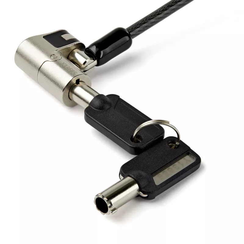 StarTech.com 2 m universalus 3-in-1 nešiojamojo kompiuterio kabelio užraktas su raktu – suderinamas su K-Slot, Nano ir Wedge Slot – plieninis apsauginis kabelis su raktais