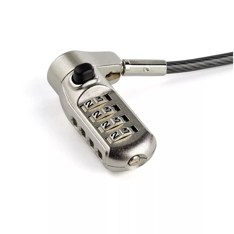 StarTech.com 2 m 3-in-1 universalus nešiojamojo kompiuterio kabelio spyna – 4 skaitmenų kombinacinė spyna, skirta K-Slot, Nano ir Wedge lizdams, antivogimo plieninis kabelis