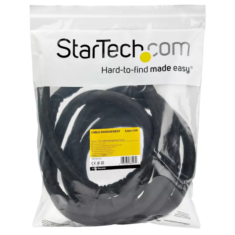StarTech.com 15' (4,6 m) kabelių valdymo rankovė – lankstus spiralinis kabelio apvyniojimas – 1,0–1,5 colio skersmens išplečiama rankovė – poliesterio kabelių tvarkyklė/apsauga/slėptuvė – juoda, trumpinama kabelių organizavimo priemonė