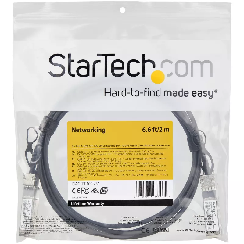 StarTech.com suderinamas su Dell EMC DAC-SFP-10G-2M 2 m 10G SFP+ tiesioginio prijungimo varinis kabelis Twinax - 10GbE SFP+ varinis DAC 10 Gbps mažos galios pasyvus Mini GBIC siųstuvas-imtuvas