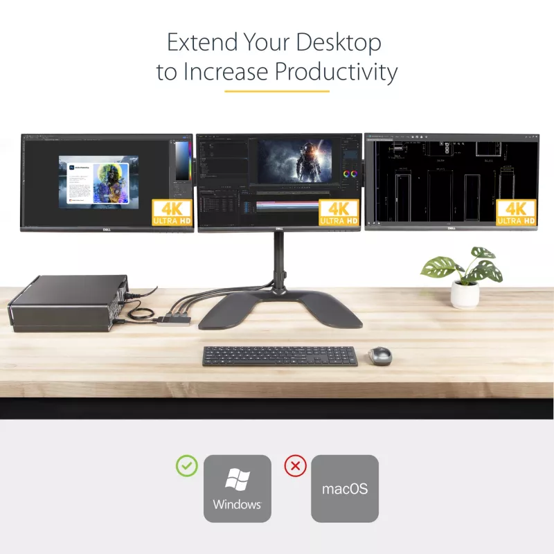 StarTech.com 3 prievadų kelių monitorių adapteris – DisplayPort 1.4 į 3x 4K DisplayPort vaizdo skirstytuvas – dvigubas arba trigubas 4K – nešiojamojo / stalinio kompiuterio DisplayPort MST centras keliems monitoriams – tik Windows PC