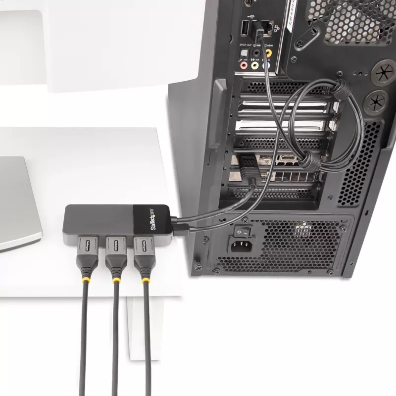 StarTech.com 3 prievadų kelių monitorių adapteris – DisplayPort 1.4 į 3x 4K DisplayPort vaizdo skirstytuvas – dvigubas arba trigubas 4K – nešiojamojo / stalinio kompiuterio DisplayPort MST centras keliems monitoriams – tik Windows PC