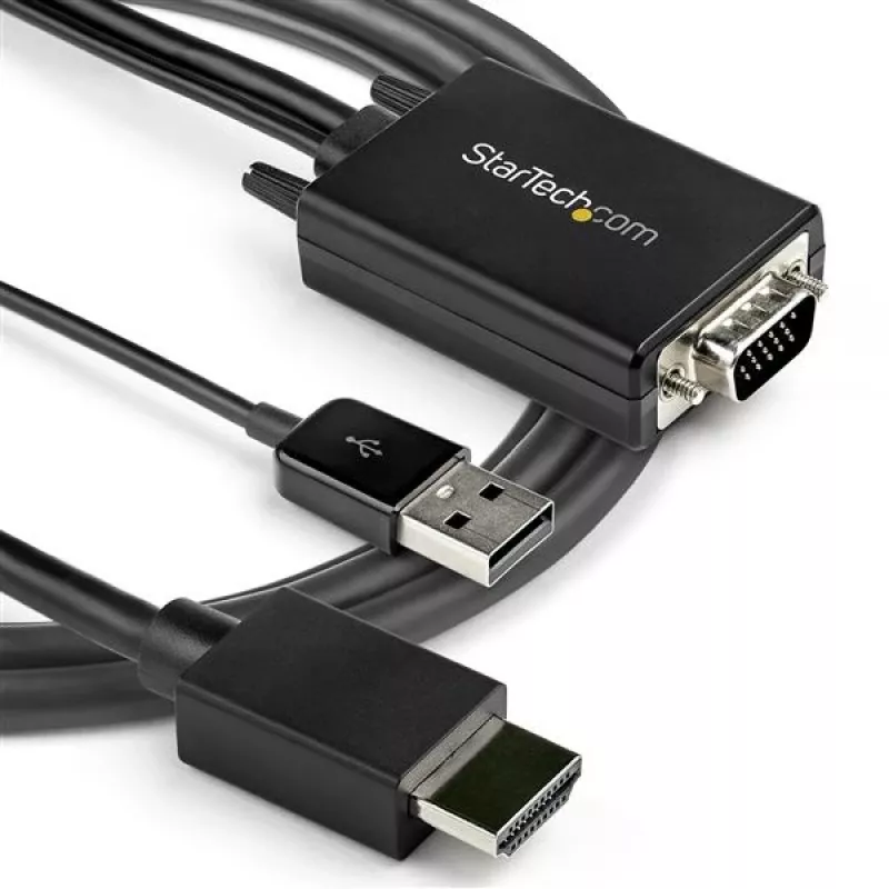 StarTech.com 2m VGA į HDMI keitiklio kabelis su USB garso palaikymu ir maitinimu – analoginis į skaitmeninį vaizdo adapterio kabelis, skirtas VGA kompiuteriui prijungti prie HDMI ekrano – 1080p, vyriškas į vyrišką monitoriaus kabelį