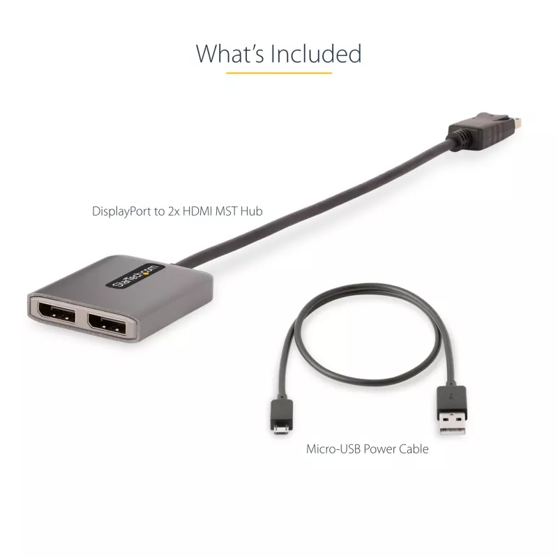 StarTech.com DP į dvigubą HDMI MST HUB - Du HDMI 4K 60Hz - DisplayPort kelių monitorių adapteris su 30cm kabeliu - DP 1.4 Multi Stream Transport Hub, DSC | HBR3 - DP į HDMI skirstytuvas