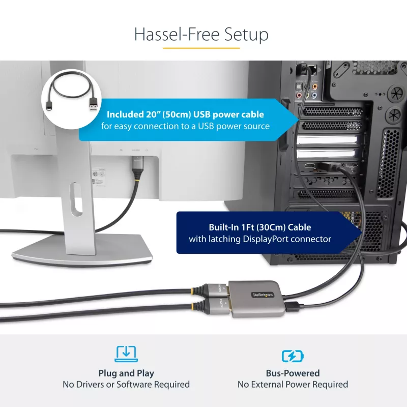 StarTech.com DP į dvigubą HDMI MST HUB - Du HDMI 4K 60Hz - DisplayPort kelių monitorių adapteris su 30cm kabeliu - DP 1.4 Multi Stream Transport Hub, DSC | HBR3 - DP į HDMI skirstytuvas