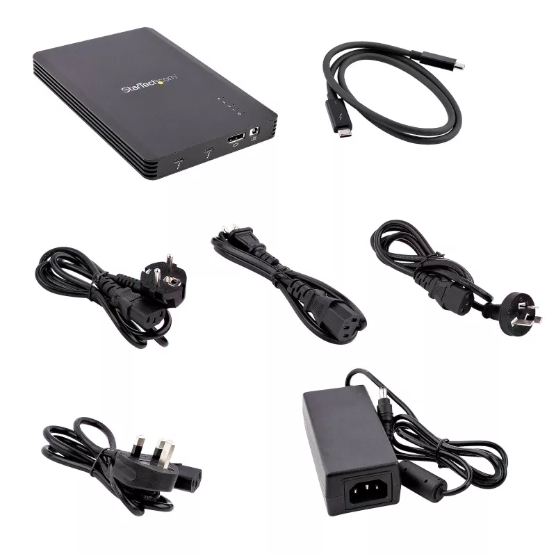 StarTech.com 4 Bay Thunderbolt 3 NVMe korpusas, M.2 NVMe SSD diskams, 1x DisplayPort vaizdo / 2x TB3 išvesties prievadai, 40Gbps, 72W maitinimo blokas, išorinis kietojo disko korpusas
