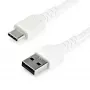 StarTech.com 2m USB A į USB C įkrovimo laidas – patvarus greitam įkrovimui ir sinchronizavimui USB 2.0 į USB Type C duomenų laidas – tvirtas TPE apvalkalas, aramido pluoštas, M/M, 3A, baltas