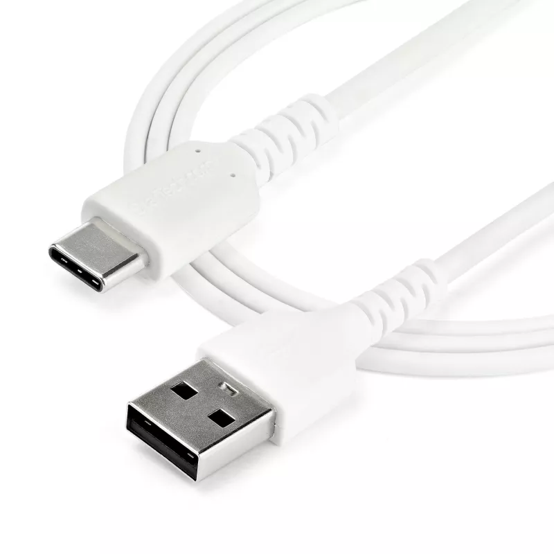 StarTech.com 2m USB A į USB C įkrovimo laidas – patvarus greitam įkrovimui ir sinchronizavimui USB 2.0 į USB Type C duomenų laidas – tvirtas TPE apvalkalas, aramido pluoštas, M/M, 3A, baltas