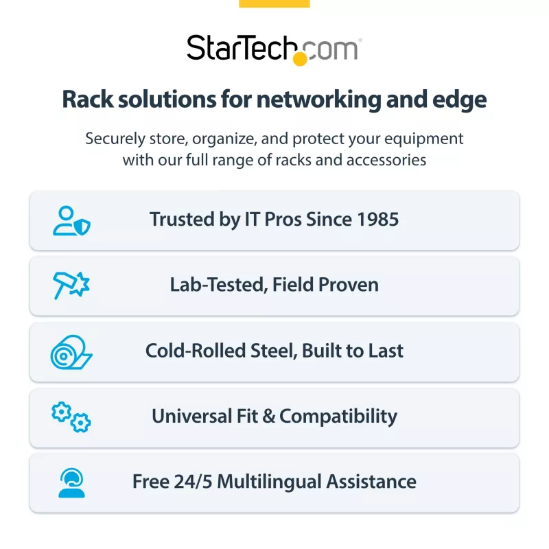 StarTech.com 4U sieninis tinklo stovas - 14 colių gylis (žemo profilio) - 19 colių pataisų skydo laikiklis sekliems serveriams ir IT įrangai, tinklo jungikliams - 44 svarų/20 kg apkrova, juoda