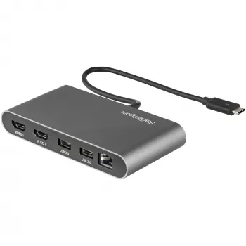 StarTech.com Dviejų monitorių Thunderbolt mini dokas, 4K 60Hz HDMI, tvarkyklių nereikalaujantis centras, Gigabit Ethernet, 1x USB 5Gbps ir 1x USB 2.0, 28 cm kabelis