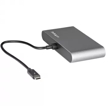 StarTech.com Dviejų monitorių Thunderbolt mini dokas, 4K 60Hz HDMI, tvarkyklių nereikalaujantis centras, Gigabit Ethernet, 1x USB 5Gbps ir 1x USB 2.0, 28 cm kabelis