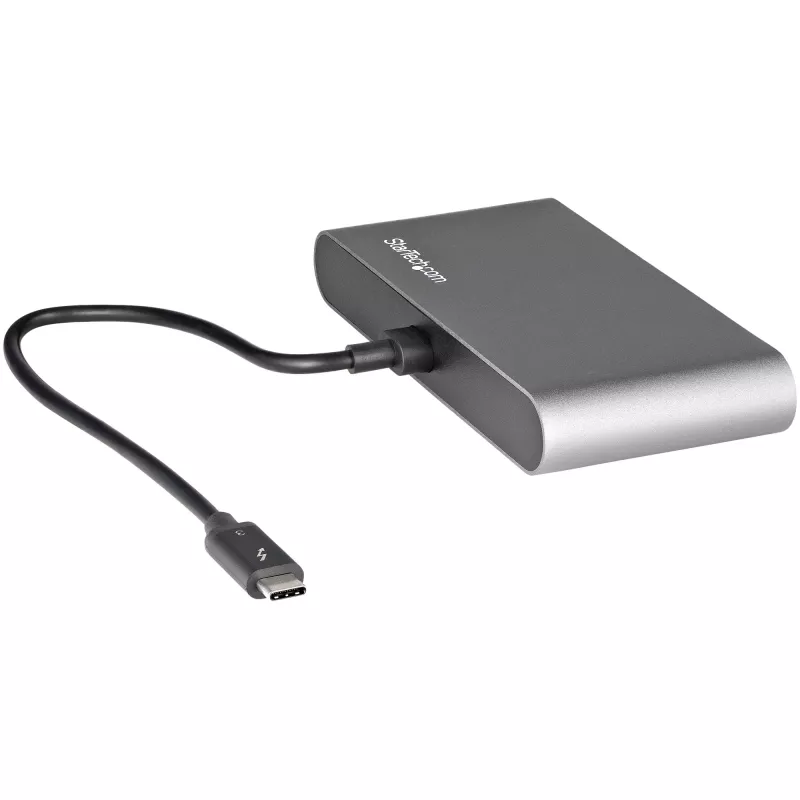 StarTech.com Dviejų monitorių Thunderbolt mini dokas, 4K 60Hz HDMI, tvarkyklių nereikalaujantis centras, Gigabit Ethernet, 1x USB 5Gbps ir 1x USB 2.0, 28 cm kabelis