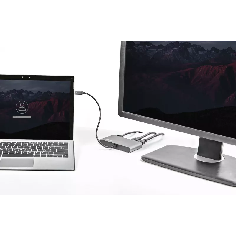 StarTech.com Dviejų monitorių Thunderbolt mini dokas, 4K 60Hz HDMI, tvarkyklių nereikalaujantis centras, Gigabit Ethernet, 1x USB 5Gbps ir 1x USB 2.0, 28 cm kabelis