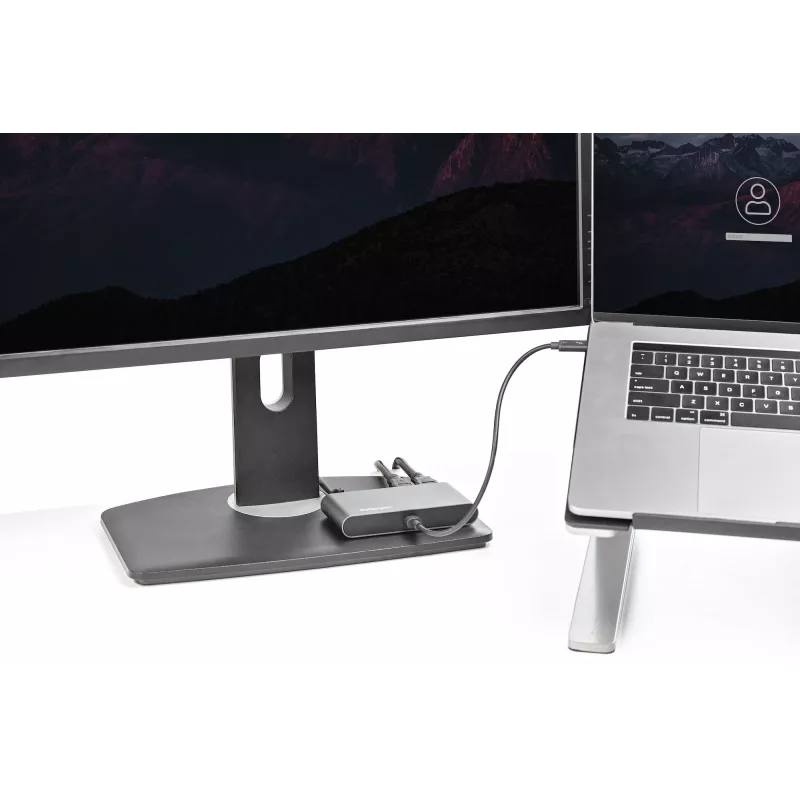 StarTech.com Dviejų monitorių Thunderbolt mini dokas, 4K 60Hz HDMI, tvarkyklių nereikalaujantis centras, Gigabit Ethernet, 1x USB 5Gbps ir 1x USB 2.0, 28 cm kabelis