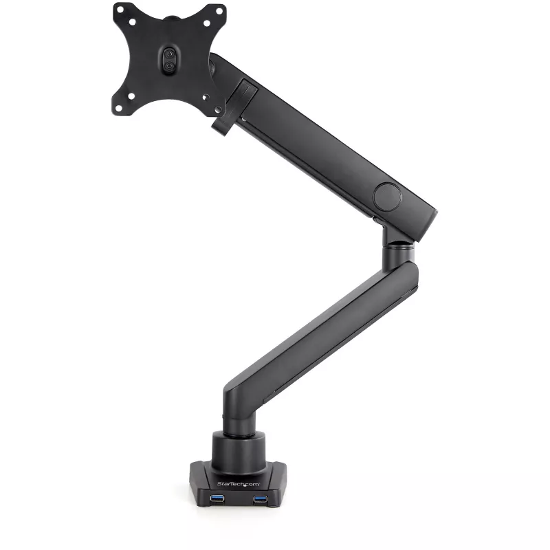 StarTech.com stalinis monitoriaus laikiklis su 2x USB 3.0 prievadais, plonas viso judesio vieno monitoriaus tvirtinimas, iki 34 colių (8 kg) VESA, spaustuvinis/įleidžiamas montavimas, mechaninė spyruoklė