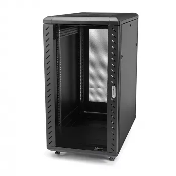 StarTech.com 4-Post 32U Server Rack Cabinet, užrakinama 19 colių duomenų spinta kompiuteriams, AV/IT įrangai, biuro / namų tinklo stovas su ratukais ir reguliuojamais montavimo bėgeliais