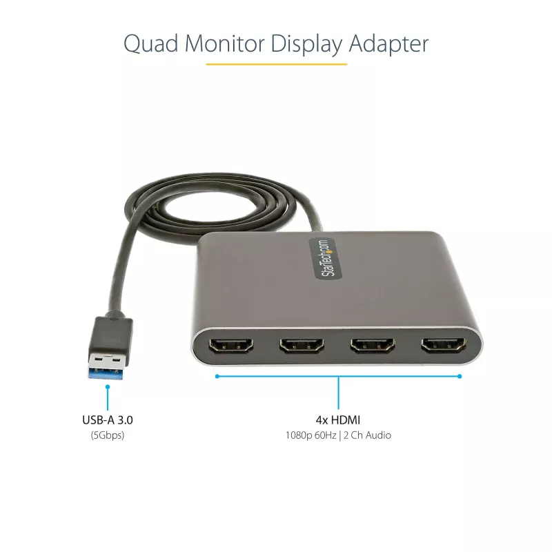 StarTech.com USB 3.0 į 4x HDMI adapteris, USB į 4 monitorių keitiklis, skirta Windows (nepalaiko macOS/ChromeOS/Linux) - TAA