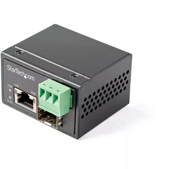 StarTech.com PoE+ pramoninis šviesolaidžio į Ethernet keitiklis 30W – SFP į RJ45 – vienspalvis/daugiaspalvis šviesolaidis į varinį Gigabit Ethernet – mini/kompaktiškas dydis – IP-30 / -40 iki +75°C