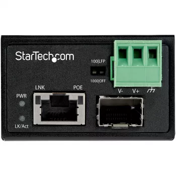 StarTech.com PoE+ pramoninis šviesolaidžio į Ethernet keitiklis 30W – SFP į RJ45 – vienspalvis/daugiaspalvis šviesolaidis į varinį Gigabit Ethernet – mini/kompaktiškas dydis – IP-30 / -40 iki +75°C